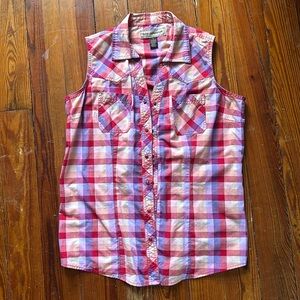 Bit & Briddle Plaid Sleeveless Pearl Snap, 1X